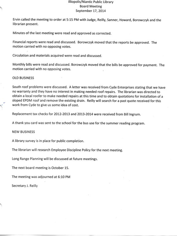 August board meeting minutes