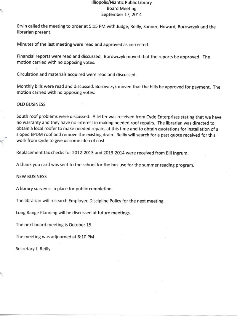 August board meeting minutes