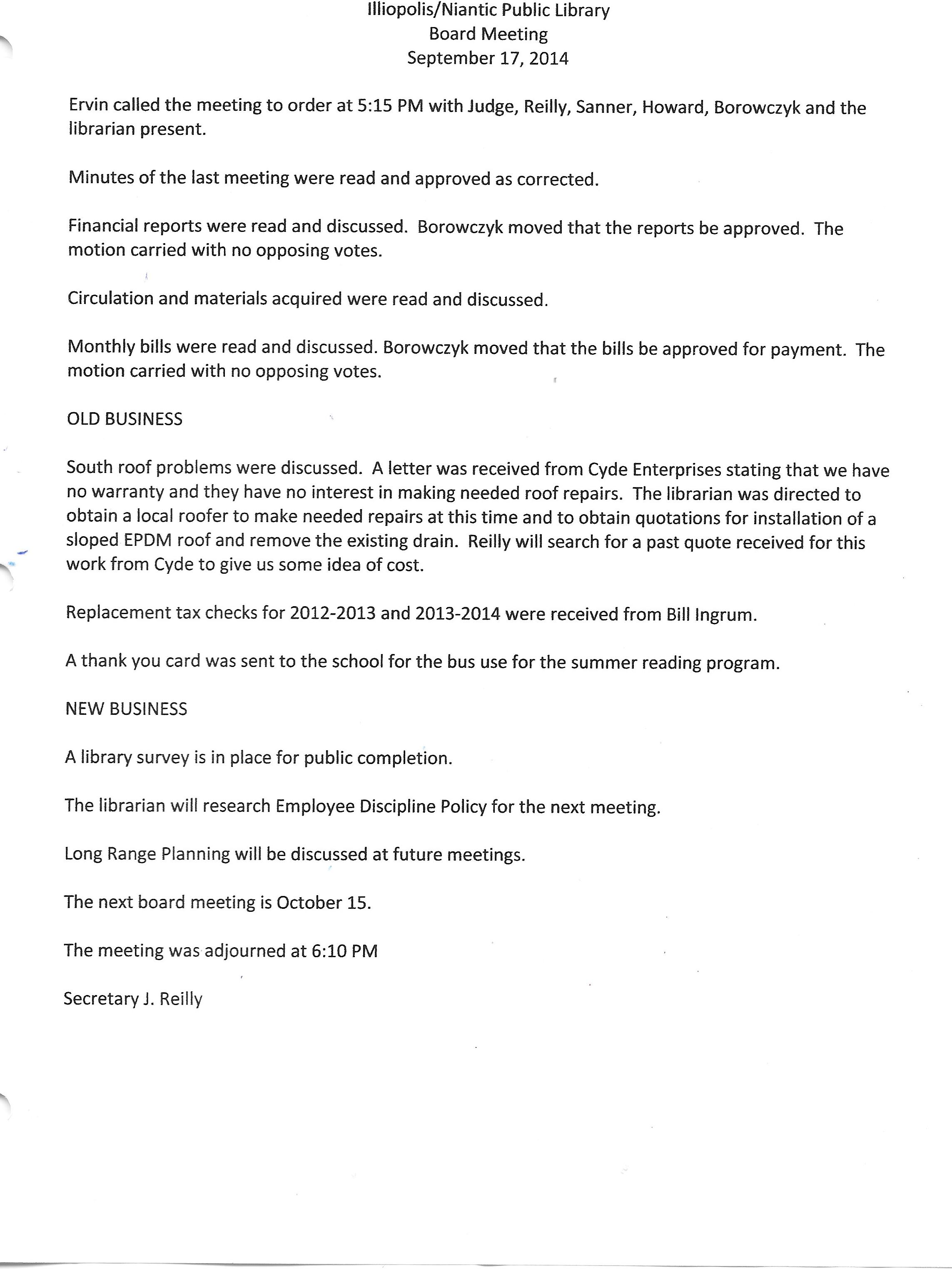 August board meeting minutes